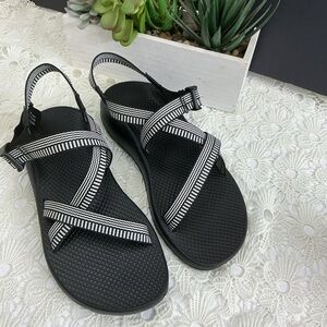 Chaco Black and White Striped Sandals 11W